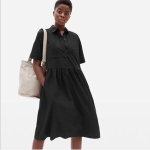 Everlane‎ Dress Parklet Black Cotton Button Short Sleeves Pockets